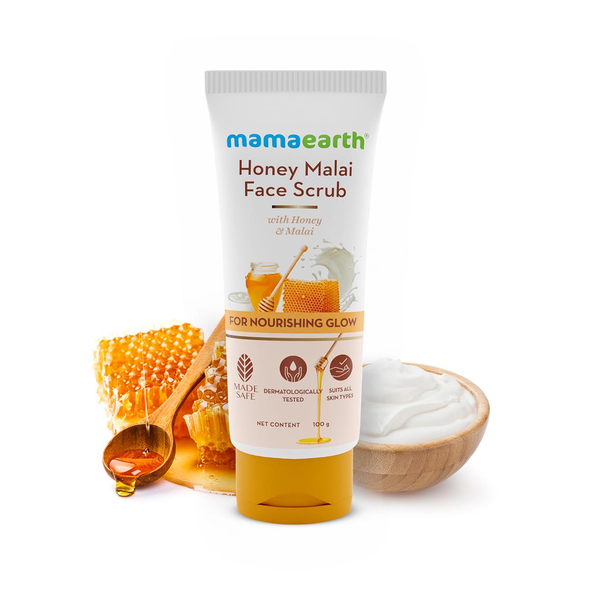honey malai face scrub with honey & malai for nourishing glow - 100 g