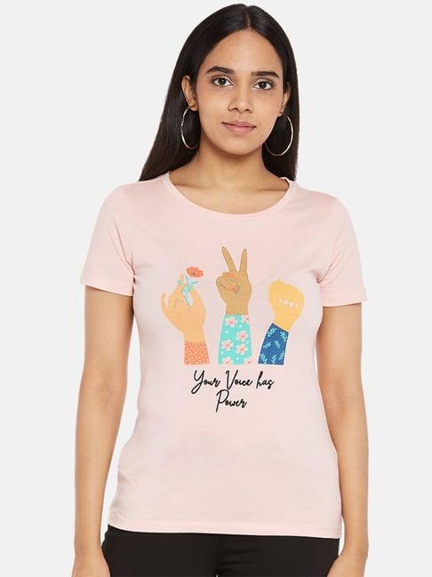 honey by pantaloons baby pink cotton printed t-shirt