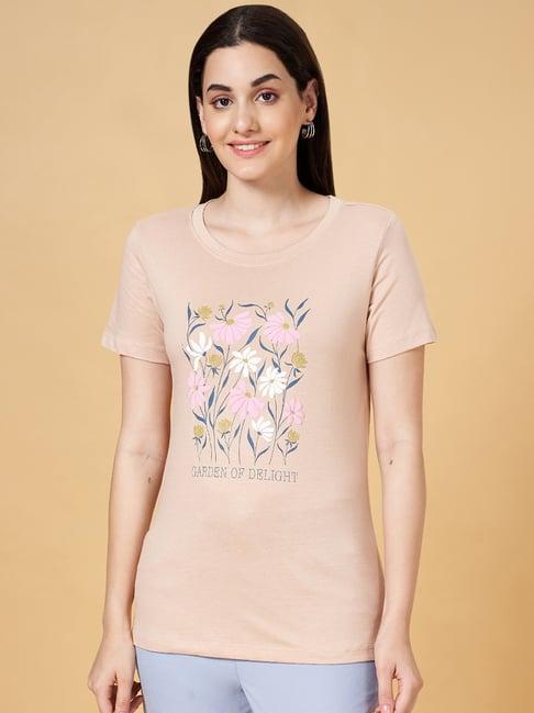 honey by pantaloons beige cotton floral print top