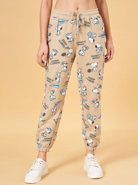 honey by pantaloons beige cotton printed sports joggers