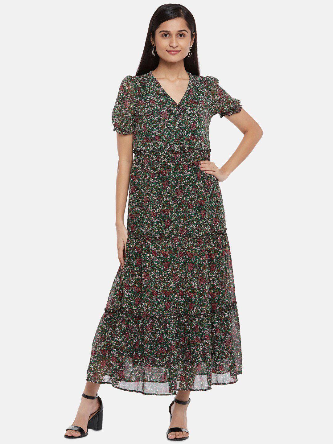 honey by pantaloons black & green floral a-line maxi dress