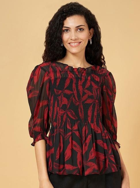 honey by pantaloons black & red printed top