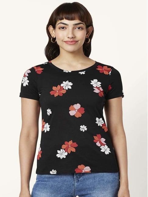 honey by pantaloons black cotton floral print t-shirt