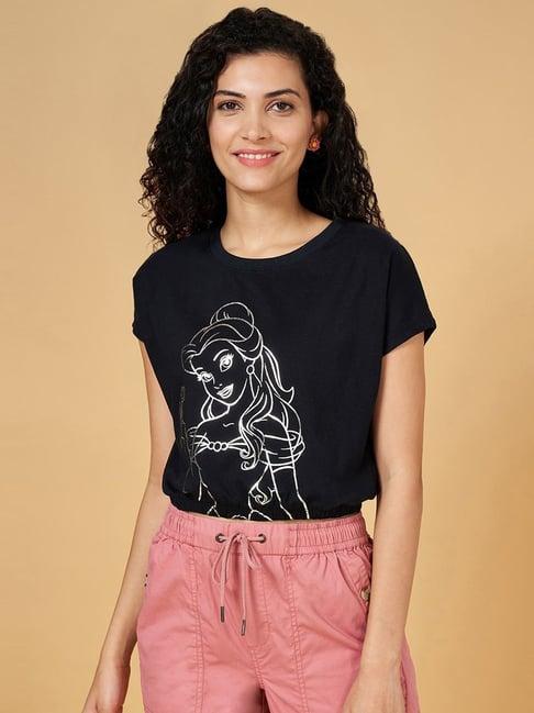 honey by pantaloons black cotton printed crop top