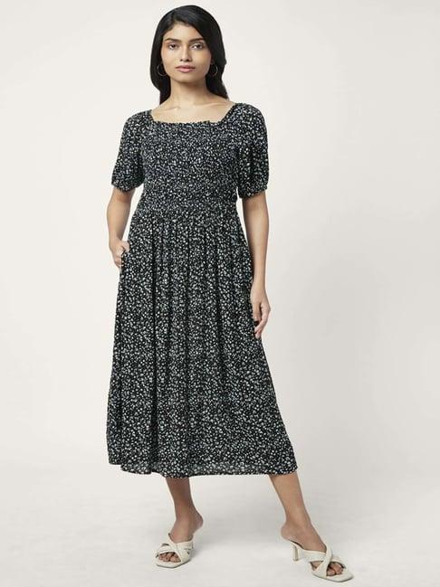 honey by pantaloons black floral print a-line dress