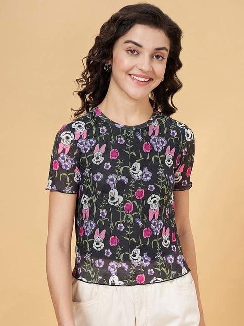 honey by pantaloons black floral print t-shirt