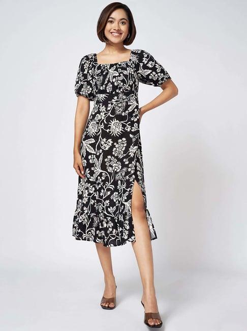 honey by pantaloons black printed a-line dress