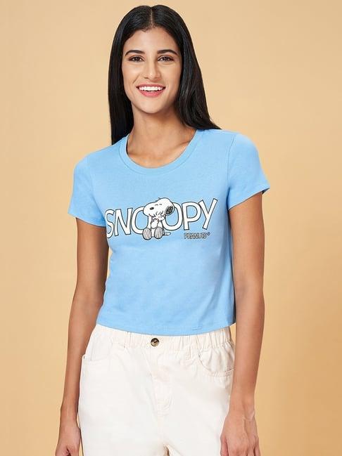 honey by pantaloons blue cotton printed crop top