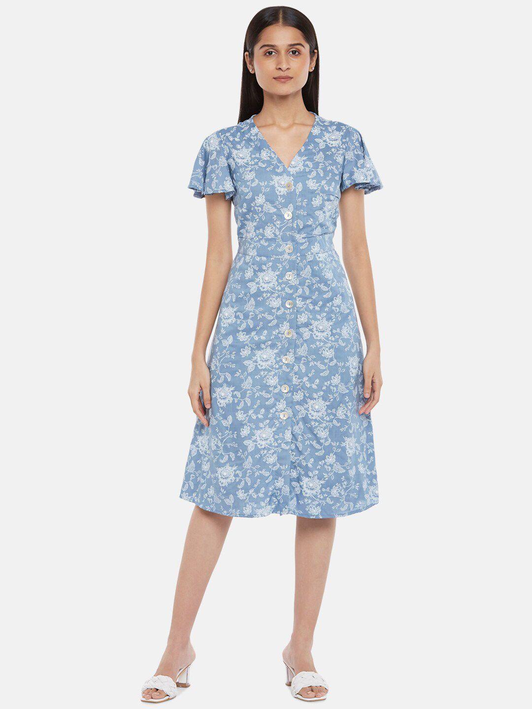 honey by pantaloons blue floral a-line dress