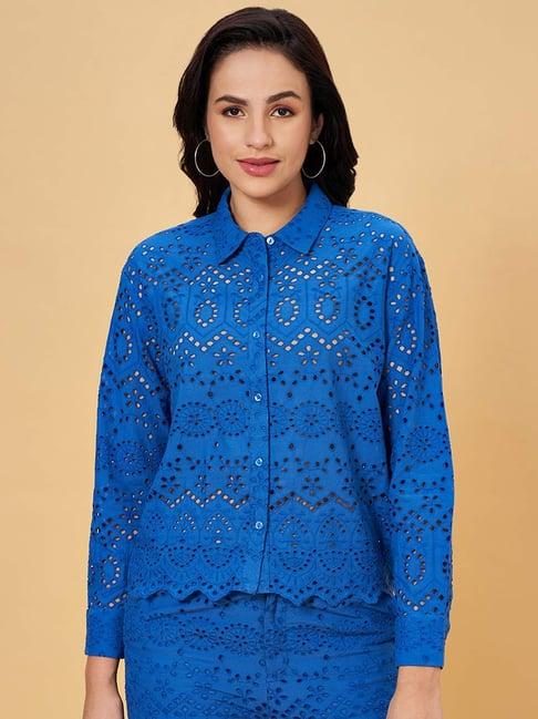 honey by pantaloons blue self pattern shirt