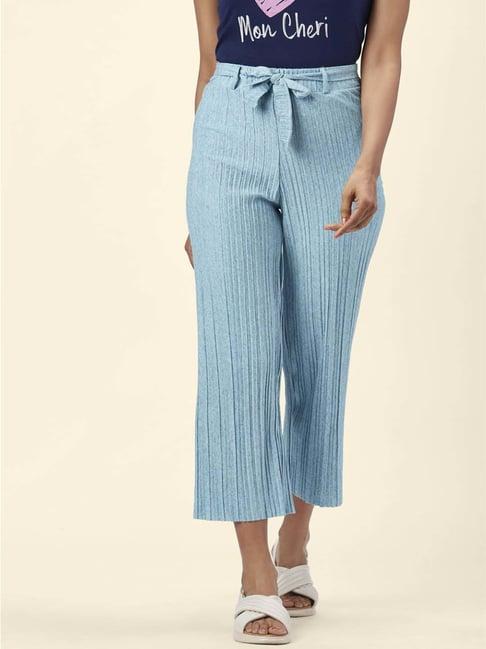 honey by pantaloons blue striped cropped pants