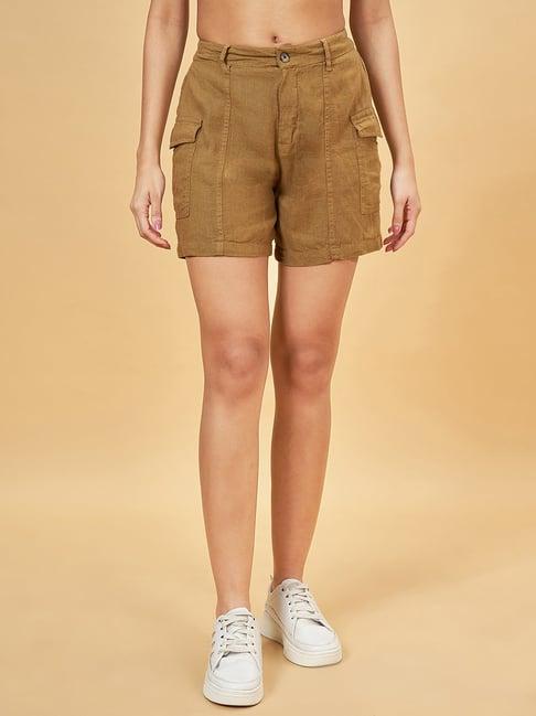 honey by pantaloons brown mid rise shorts