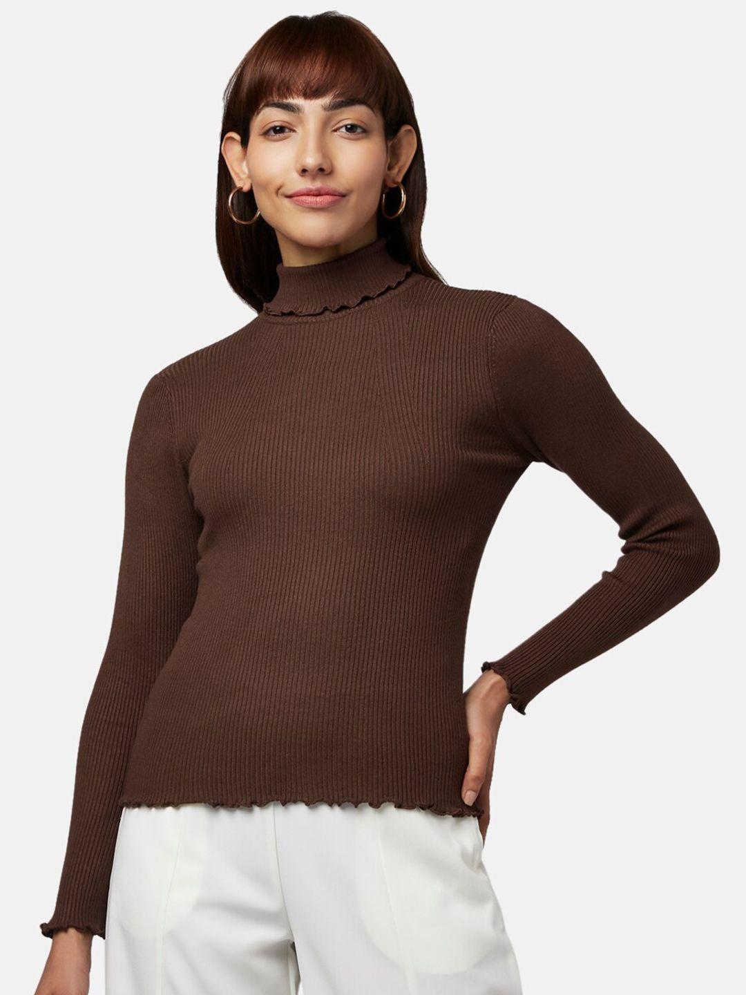 honey by pantaloons brown solid fitted long sleeves top