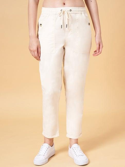 honey by pantaloons cream cotton mid rise pants