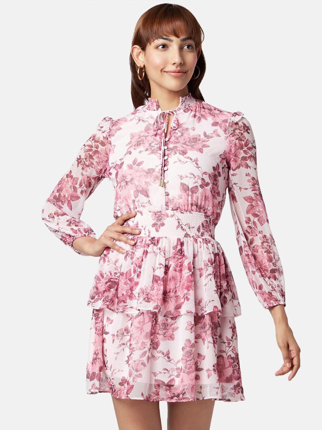 honey by pantaloons floral printed tie-up neck layered fit & flare dress