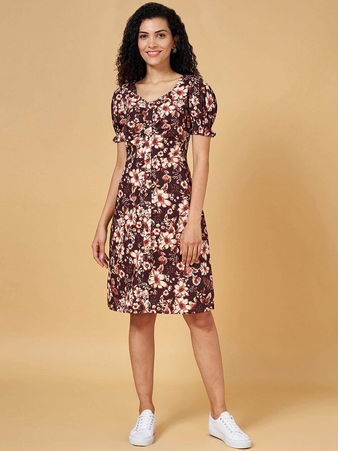 honey by pantaloons floral printed v-neck puff sleeve cotton shirt dress