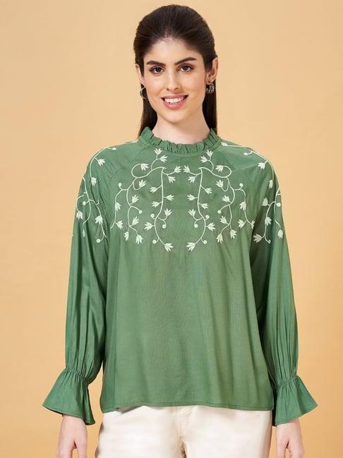 honey by pantaloons green embroidered top