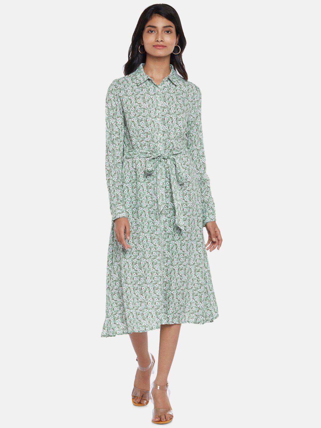 honey by pantaloons green floral shirt midi dress