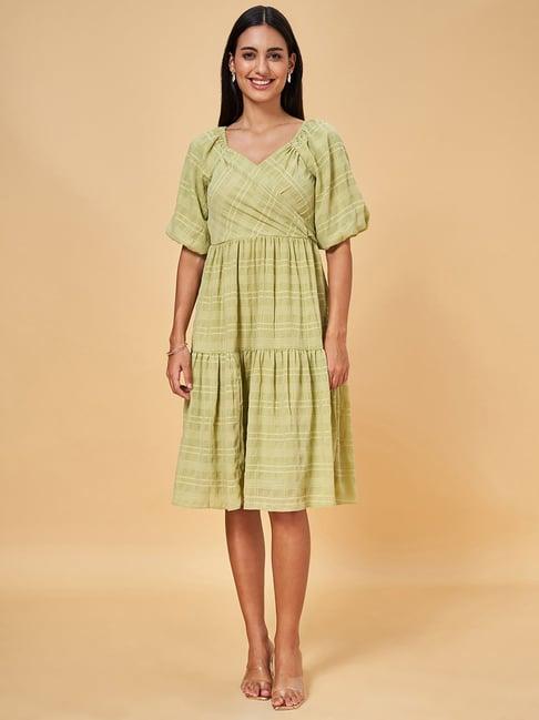 honey by pantaloons green printed a-line dress