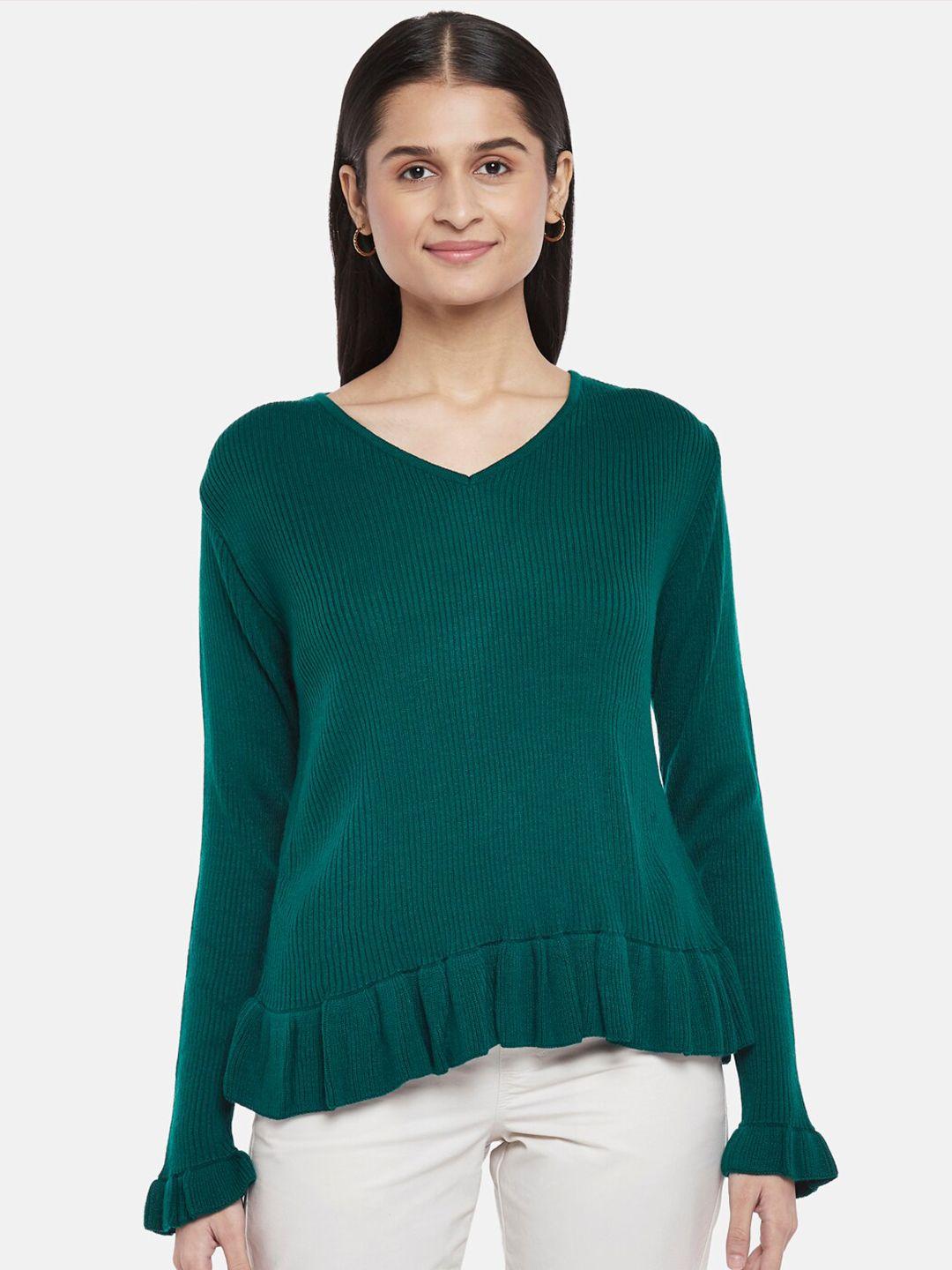 honey by pantaloons green regular top with pleated detail