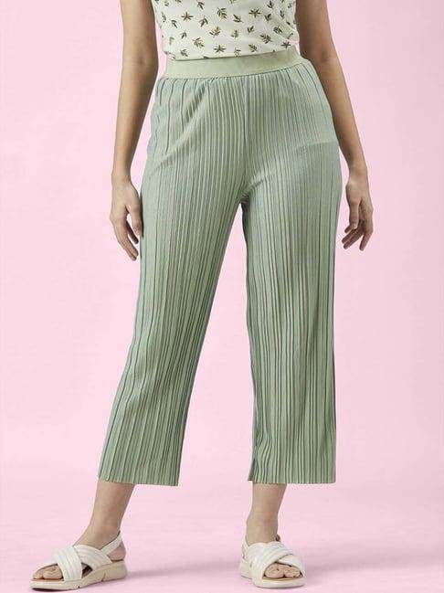 honey by pantaloons green striped cropped pants