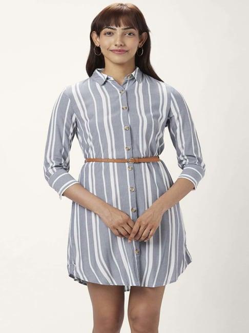 honey by pantaloons grey striped shirt dress