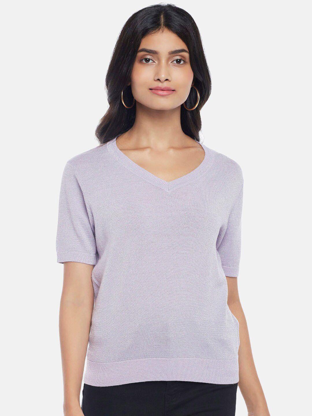 honey by pantaloons lavender solid v-neck top