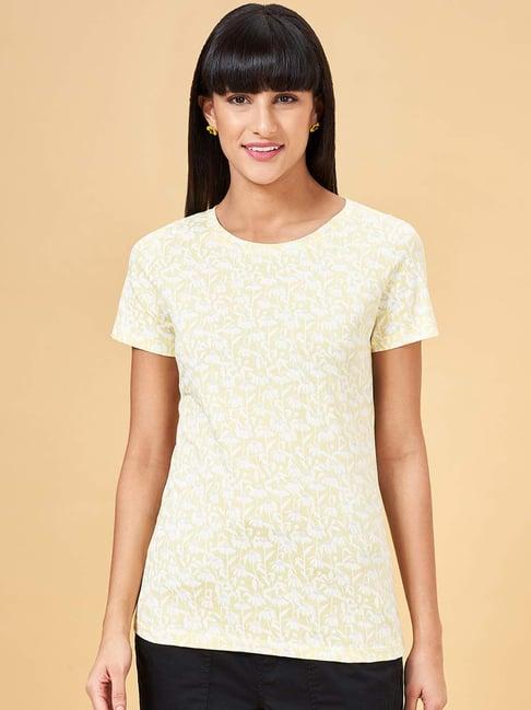 honey by pantaloons lemon yellow cotton floral print t-shirt