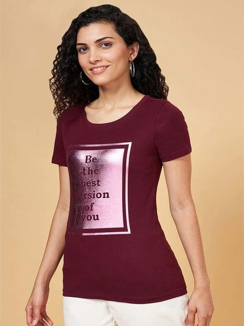 honey by pantaloons maroon cotton graphic print t-shirt