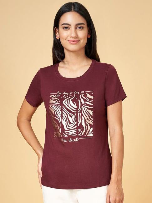 honey by pantaloons maroon cotton graphic print t-shirt