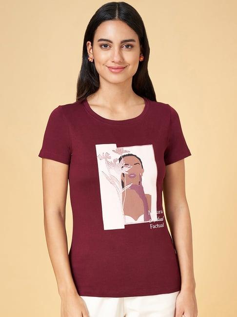 honey by pantaloons maroon cotton graphic print t-shirt