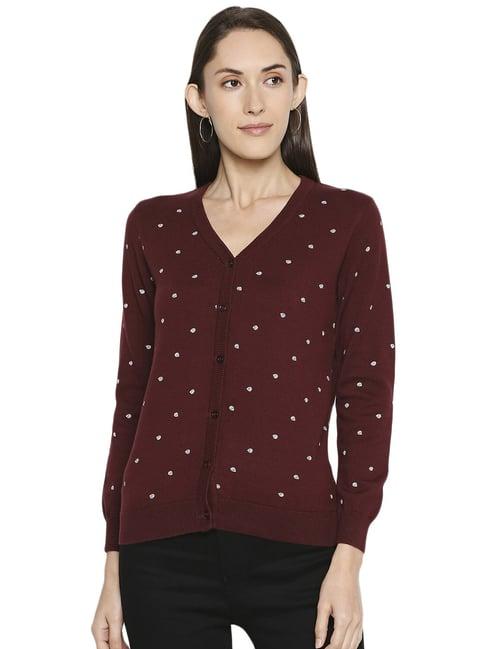 honey by pantaloons maroon cotton printed cardigan