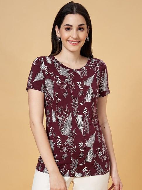 honey by pantaloons maroon cotton printed top