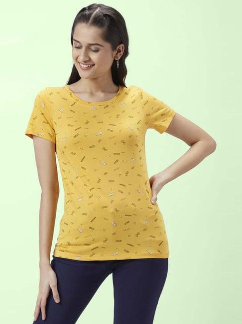 honey by pantaloons mustard cotton printed t-shirt