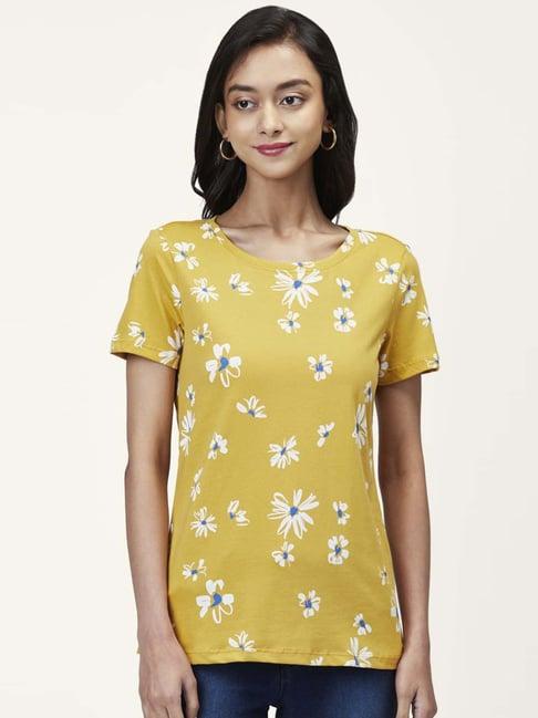 honey by pantaloons mustard cotton printed t-shirt