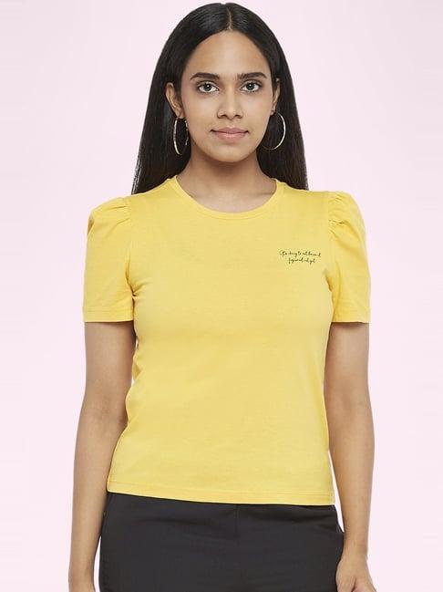 honey by pantaloons mustard cotton printed top