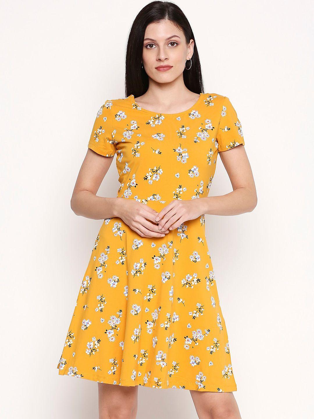 honey by pantaloons mustard yellow & white floral printed dress