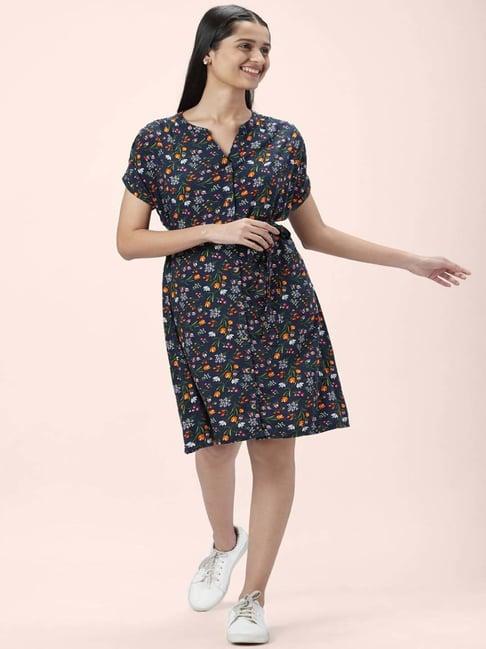 honey by pantaloons navy floral print shirt dress