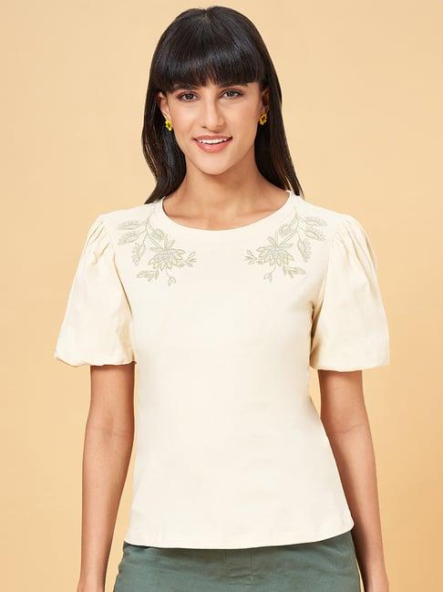 honey by pantaloons off-white cotton embroidered top