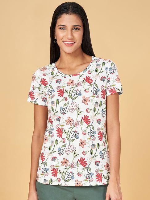 honey by pantaloons off-white cotton floral print t-shirt