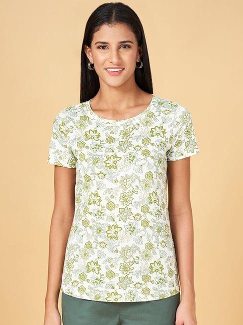 honey by pantaloons off-white cotton floral print t-shirt