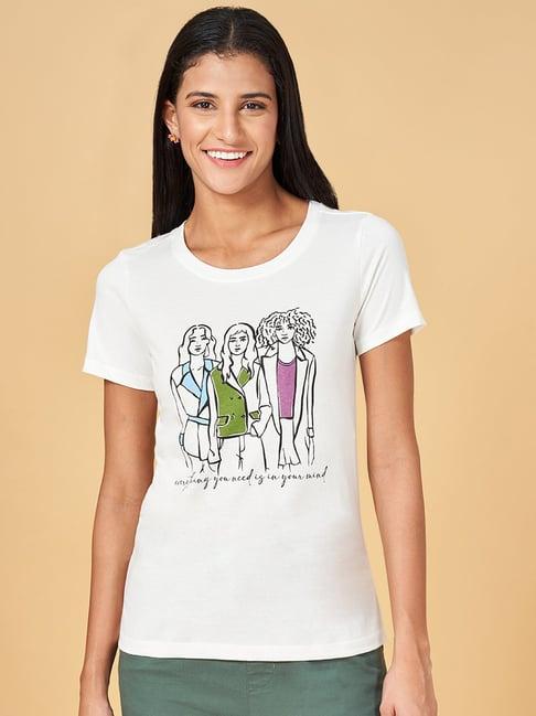 honey by pantaloons off-white cotton printed t-shirt