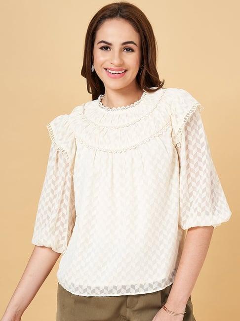 honey by pantaloons off-white embroidered top
