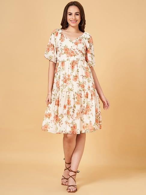 honey by pantaloons off-white floral print blouson dress