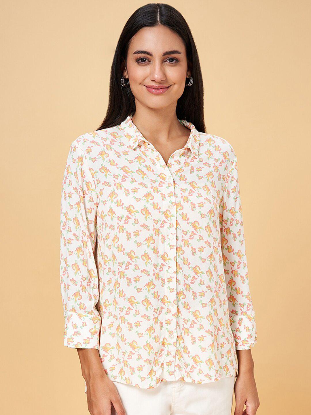 honey by pantaloons off white floral print shirt style top