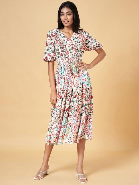 honey by pantaloons off-white printed a-line dress