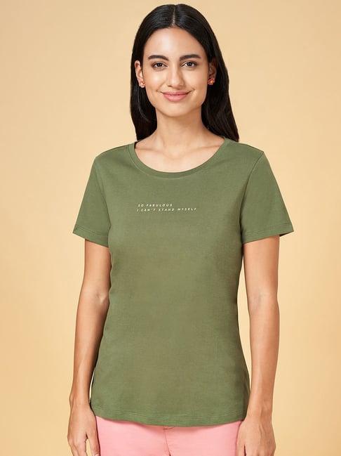 honey by pantaloons olive green cotton graphic print t-shirt