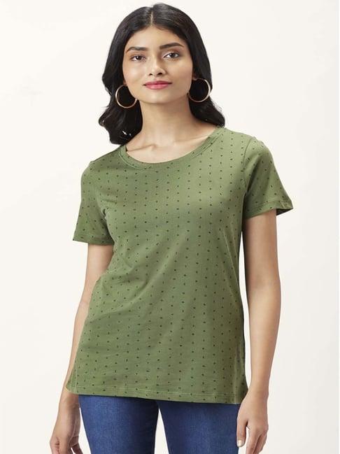 honey by pantaloons olive green cotton printed t-shirt