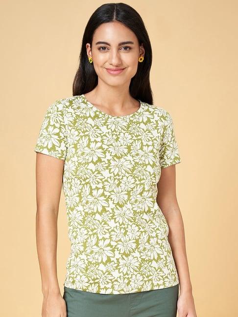 honey by pantaloons olive green cotton printed t-shirt