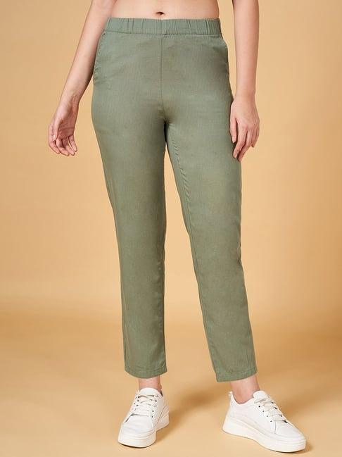 honey by pantaloons olive green cotton trousers